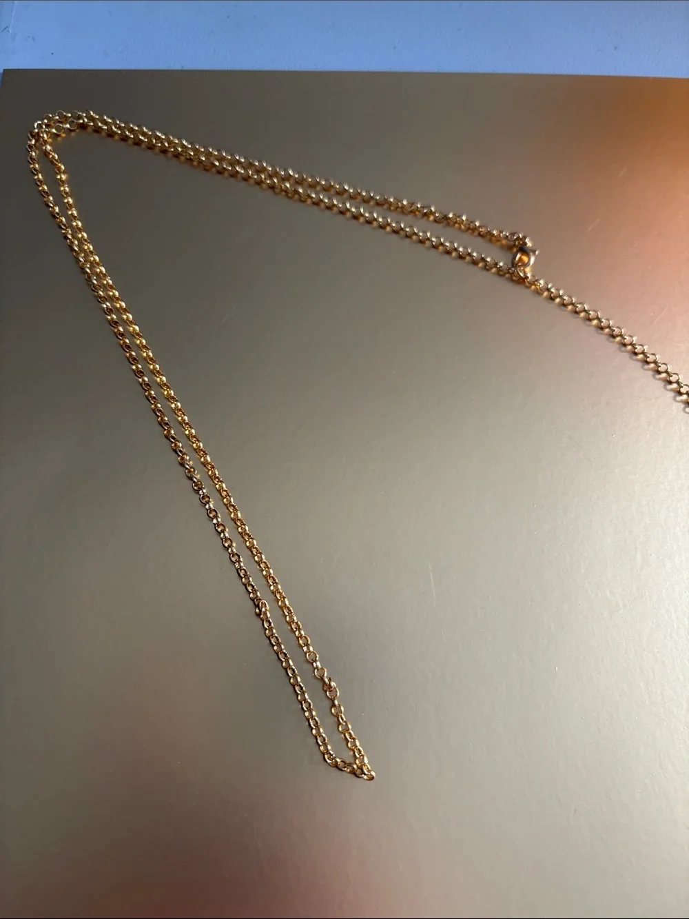 Emmy’s Creations Hand Crafted Gold Chain Necklace with Blue and Teal Glass Drops - Picture 3 of 4